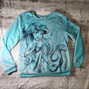 Disney The Little Mermaid Ariel Plush Fuzzy Crewneck Sweater Aqua Blue Size S